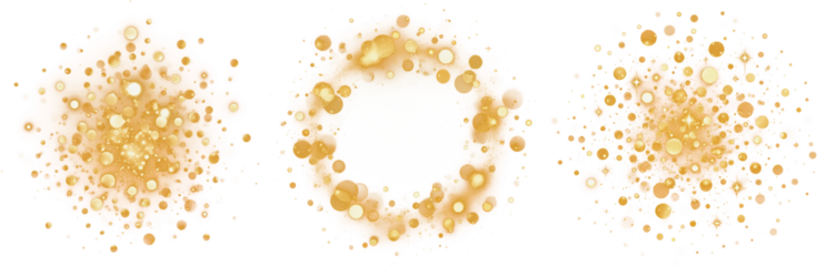 Gold splash confetti glitter shiny sparking, golden glittering isolated transparent background