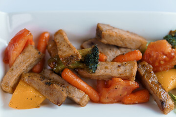 Stewed meat with vegetables and mushrooms