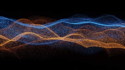 concept wave particles abstract background of technology and information 3d illustration. Can be used to represent internet big data science, energy spectrum or waveform of sound and music
