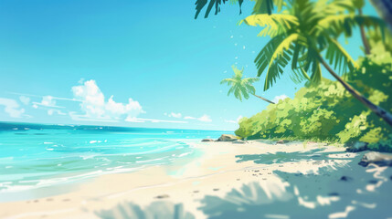 Sunset beach bokeh, white background, character design