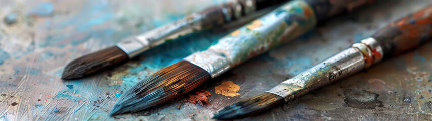 Naklejka premium Watercolor Brush Strokes, Paper Artists Tools, Paint Palette, Creative Art Supplies