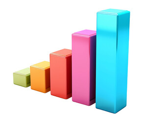 Abstract 3D bar chart showing upward trend in colorful pastel tones. Perfect for growth, success, and data visualizations.