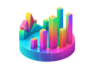 Abstract 3D colorful infographic with bar, pie and line charts.  Business and finance concept.  Data visualization.
