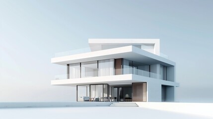Architecture 3d rendering illustration of modern minimal house on white background