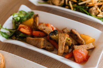 Stewed meat with vegetables and mushrooms