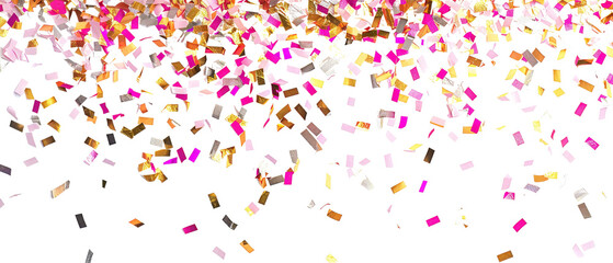 Abstract colorful confetti falling on a black background.