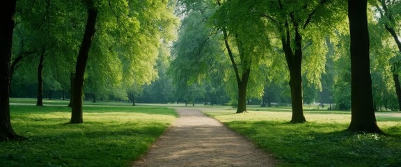 Fototapeta premium Green Park Landscape with Trees in Soft