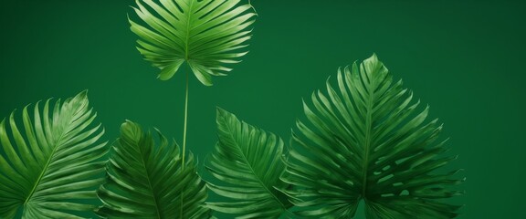 Green Tropical Foliage on Light Background