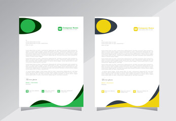 Letterhead template with standard A4 sizes, Green and yellow colour letterhead template, Letter head design, 