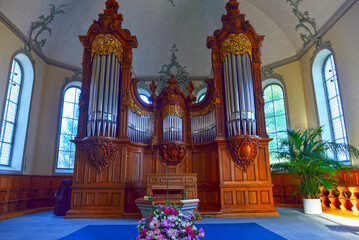 Innenansicht der reformierten Kirche in Gais im Schweizer Kanton Appenzell Ausserrhoden
