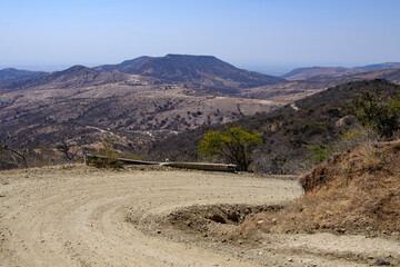 Gravel road in Mexico's countryside landscape, Guanajuato region
