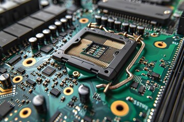 Obraz premium High-Performance GPU Chip on Motherboard: Advanced Gaming & Computing Technology