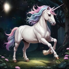  a beautiful unicorn in a magical forest 