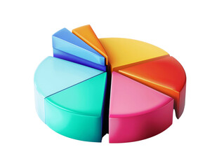 Obraz premium Colorful 3D pie chart divided into six sections. Represents data, statistics, and analysis. Ideal for business and finance visuals.
