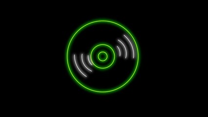 A red hand places a neon yellow disk and flickers on a black screen. The concept of rearranging a song in a playlist. Stock music video in 4K.