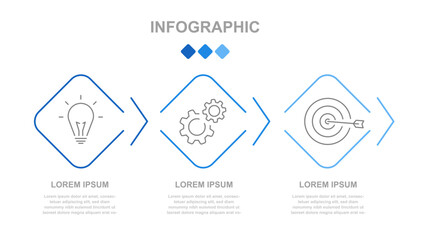 Business infographics. Infographics with 3 steps or options. A thin linear infographic with a diamond-shaped template for a presentation or website. Timeline of processes