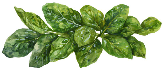 Fresh spinach leaves isolated on black background.