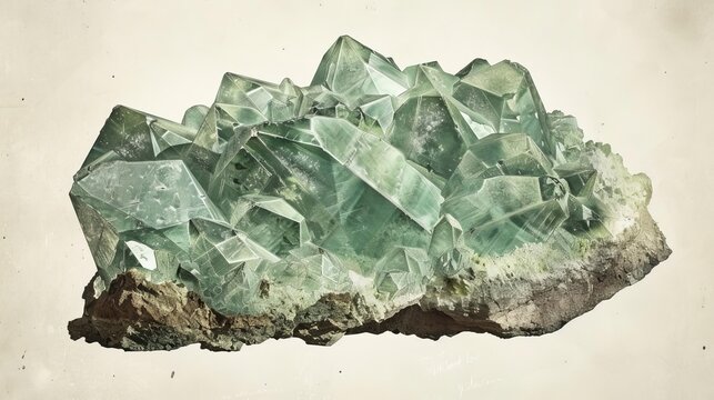 rare adamite mineral specimen illustrated in vintage style digital drawing
