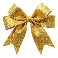 Gold glitter ribbon tie bow. isolated on transparent background.