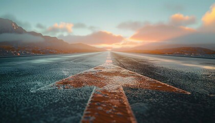 A straight route, decorated with an arrow stretching to the horizon