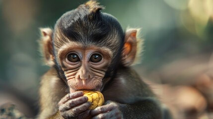 A lovable little monkey child munching on an adorable icon
