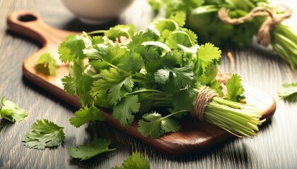 fresh green cilantro on the table