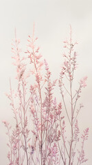 Delicate Heather Plant Illustration with Detailed Blossoms and Pastel Colors