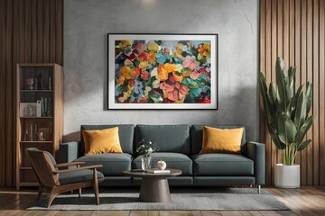 living room interior with a wall painting, wall with painting 