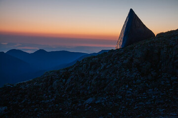 stones arranged to mark peaks in mountains