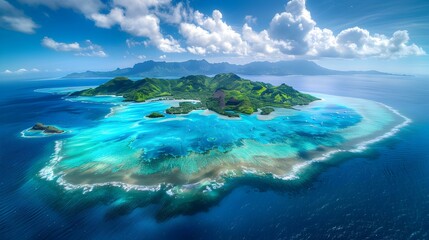 Tropical island with a barrier reef in the sea image