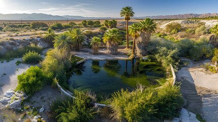 Fototapeta premium Desert oasis with palm trees small img