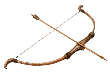 Archery bow and arrow, isolated on transparent background. Sport professional equipment symbolize precision, focus, and skill in this ancient sport