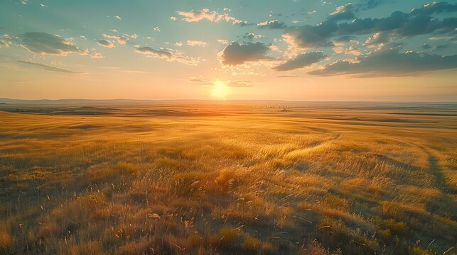 Sunset over a vast prairie landscape picture