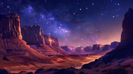 starlit desert canyon majestic nightscape landscape digital oil painting