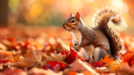 Squirrel in the autumnal leaves