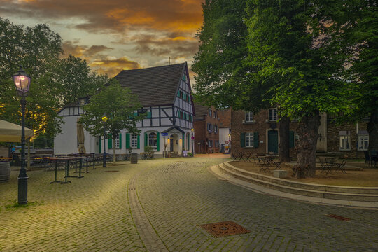 Architecture of the old town of Monheim am Rhein, Germany.