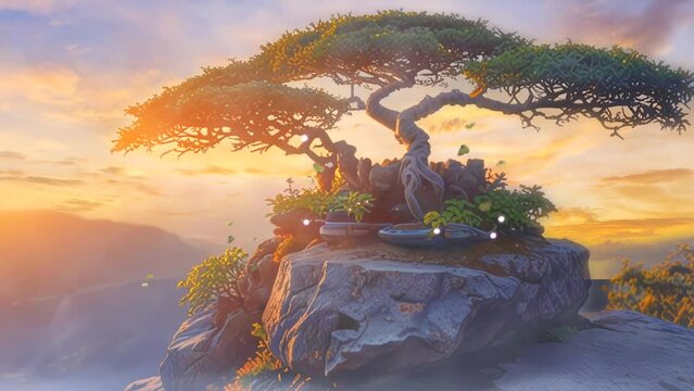 bonsai tree with beautiful sky smooth looping video.