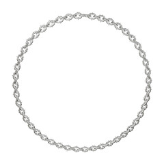 Interlocking Chains: Circular Design. 3D render features sharp-tipped metal chains, expertly interlocking to form a perfect circular frame (transparent PNG background).