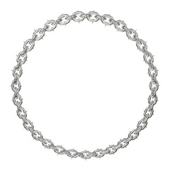 Modern Chainwork: Circular Frame.  3D render showcases a captivating design element: a perfect circular frame formed by skillfully crafted, sharp-tipped metal chains (transparent PNG background).