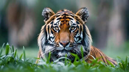 Obraz premium Tiger portrait on grass