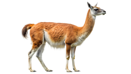 a guanaco, which is a camelid native to South America. It has a light brown and white coat