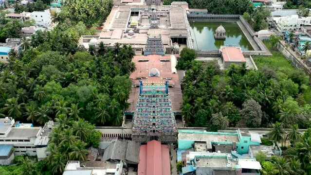 South indian temple architecture details, aerial drone view Tamil Nadu