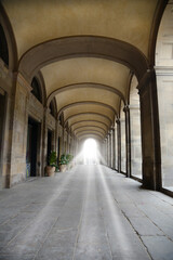 Sunburst at the end of the hall. Light in the corridor