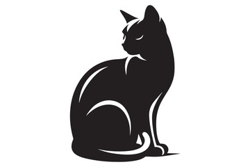 Cat silhouette. Vector in monochrome style on white background.