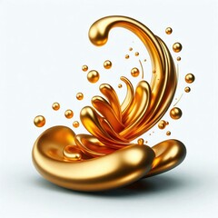 Golden Liquid Droplet Isolated on Clean White Background – Minimalist Macro Photography