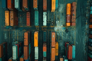 containers in the cargo seaport, aerial view