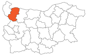 Obraz premium Outline of the map of the region of Bulgaria - Montana region