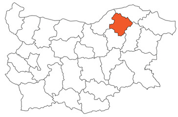 Outline of the map of the region of Bulgaria - Razgrad region