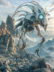 Otherworldly Alien Creature with Bioluminescent Appendages in Futuristic Landscape