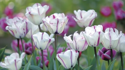 Obraz premium White Tulips with Purple Edges